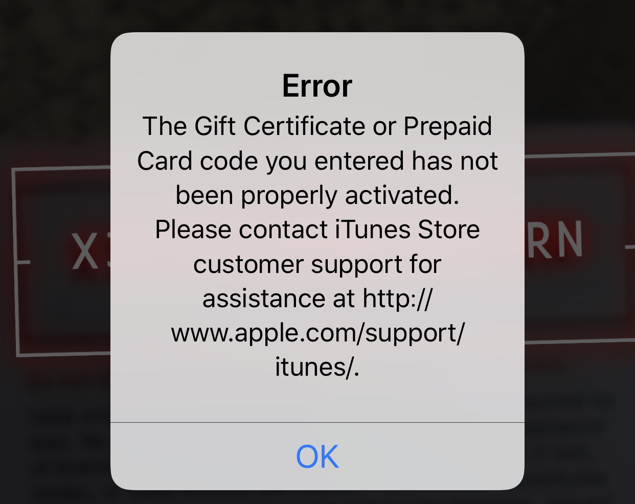 Apple Gift Card Not Working