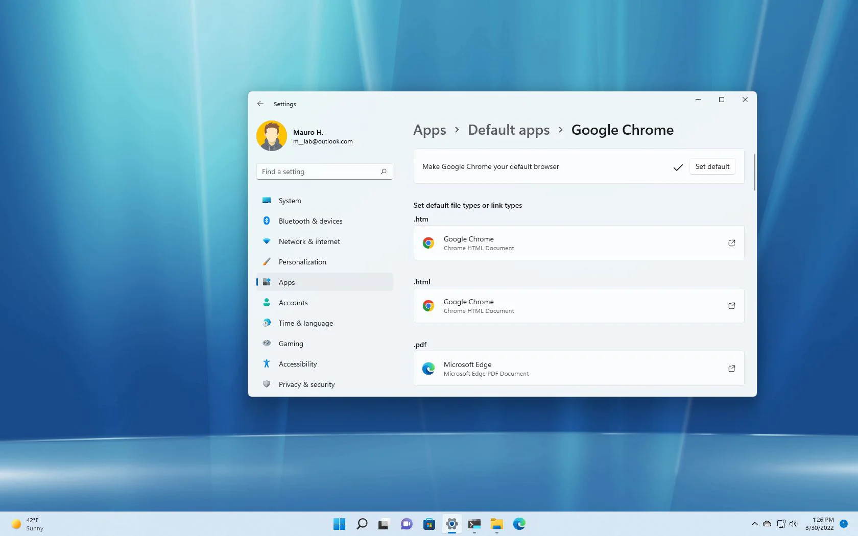 Chrome as Default Browser in Windows 11