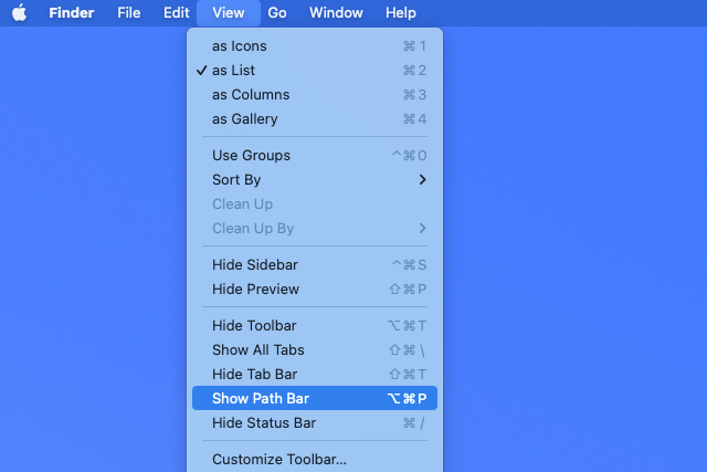 macos finder view show path bar