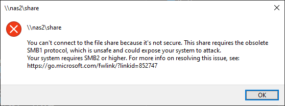 This share requires the obsolete SMB1 protocol